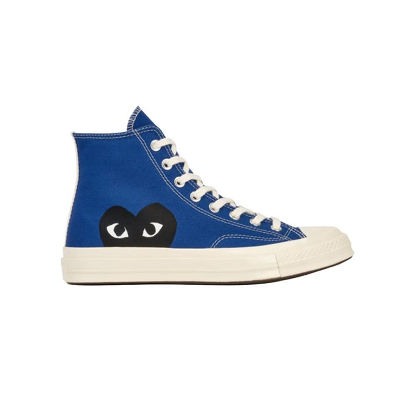 converse x comme des garçons hautes de couleur bleu vue du coté droit