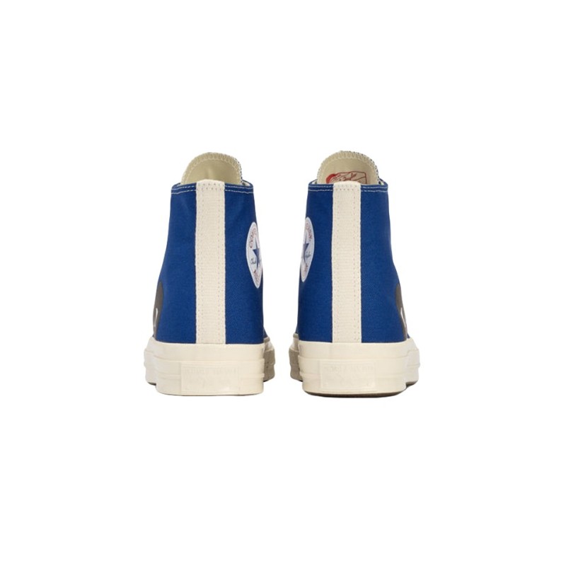 converse x comme des garçons hautes de couleur bleu vue de l'arriere