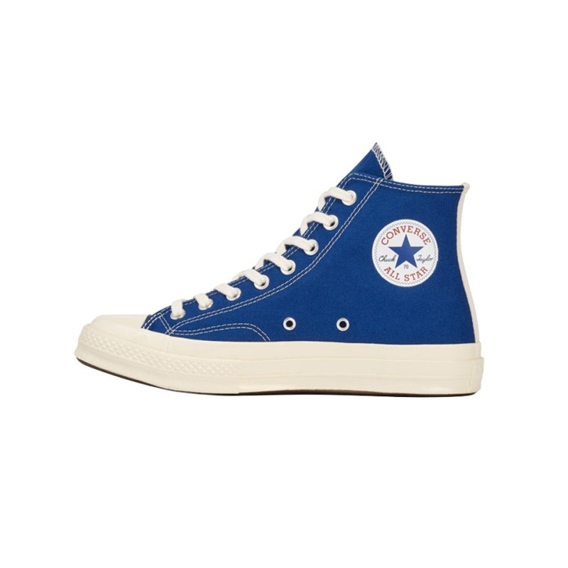 converse x comme des garçons hautes de couleur bleu vue du coté gauche