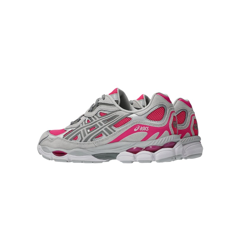 asics gel nyc pink glo concrete vue de la paire cote gauche