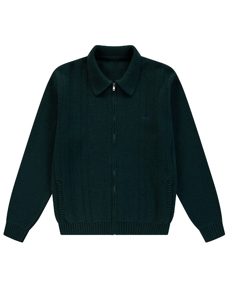 CABLE KNIT ZIP CARDIGAN GREEN